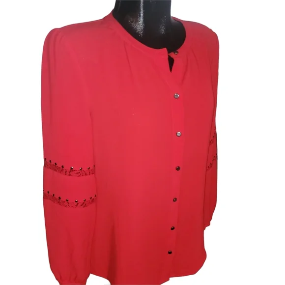 Le Chateau Red Button Front Blouse S - Picture 2 of 6
